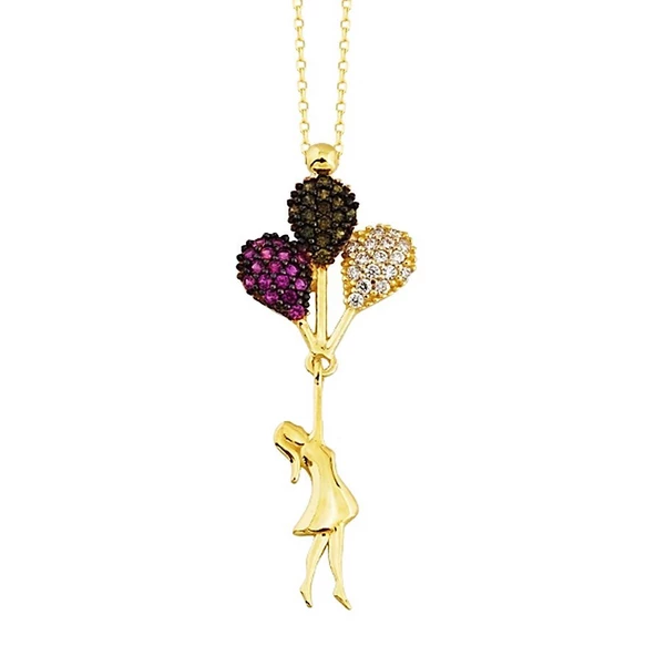 Baloncu Kız Altın Kolye 14K Gold Zirconia ürün görseli 1