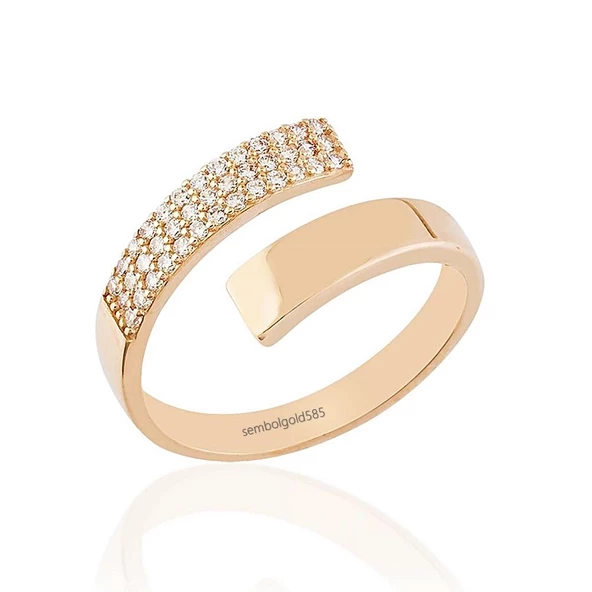 Rose Altın Eklem Yüzük Taşlı 14K Gold ürün görseli 1