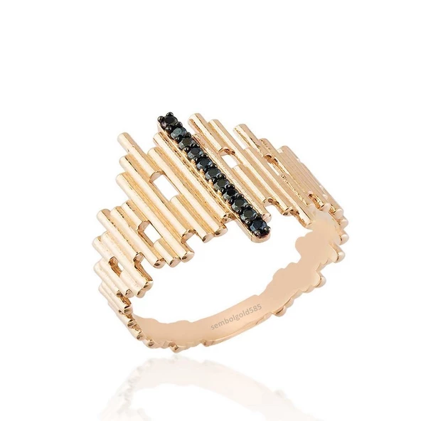 ZikZak Altın Yüzük Rose 14K Gold Onix Taşlı ürün görseli 1