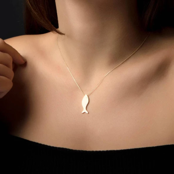 Balık Altın Kolye 14K Gold - Resim 2