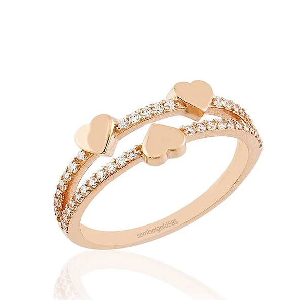 Kalp Rose Altın Yüzük 14K Gold ürün görseli 1
