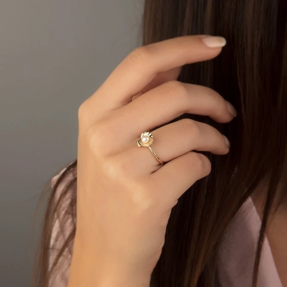 İstiridye Altın Yüzük 14K - Resim 2