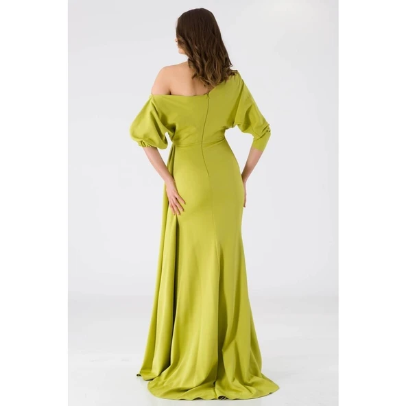 Drape Detaylı Düşük Omuz Abiye Ehel - Resim 4