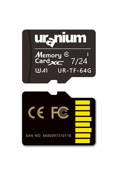 64 GB Uranıum URTF64G Mıcro Sd Card U3 7/24 Surveıllance 100/40MBS Industrıal Hafıza Kartı ürün görseli 1