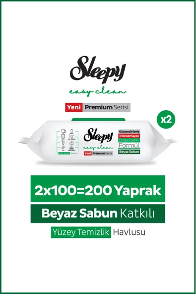 Sleepy Easy Clean Premium Beyaz Sabun Katkılı Yüzey Temizlik Havlusu Mendili 2x100 (200 Yaprak) ürün görseli 1