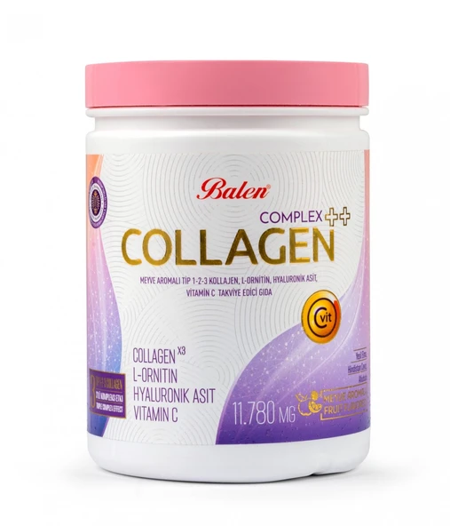 "COLLAGEN COMPLEX++ MEYVE AROMALI TİP 1,2,3 KOLAJEN , L-ORNİTİN, HYALURONİK ASİT, VİTAMİN C" 350 G ürün görseli 1