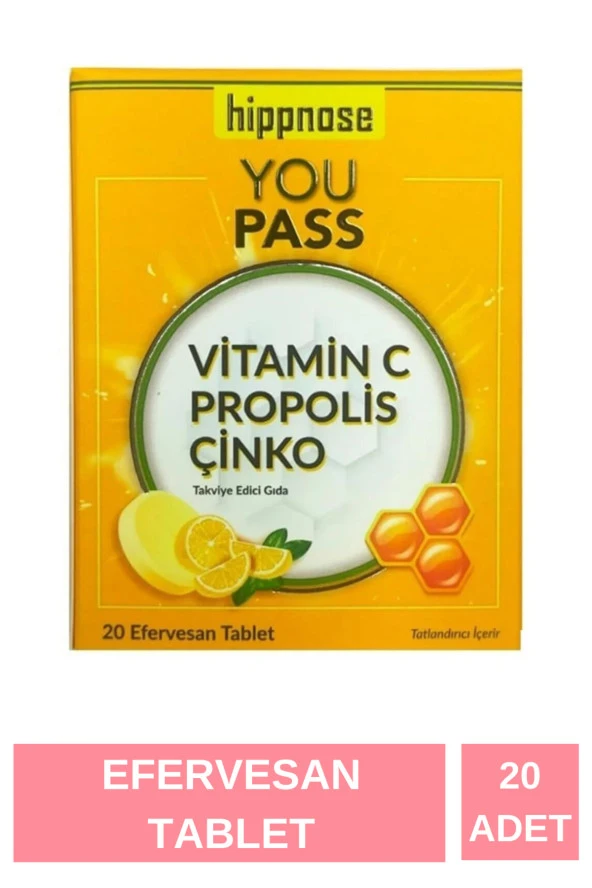 HİPPNOSE Youpass Vitamin C & Çinko Ve Propolis İçeren 20 Efervesan Tablet ürün görseli 1