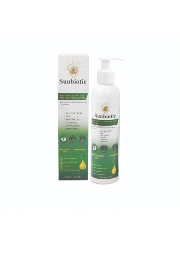 SUNBİOTİC Hipoalerjenik Sebum Dengeleyici Yüz Ve Vücut Yıkama Jeli 250 Ml ürün görseli 1