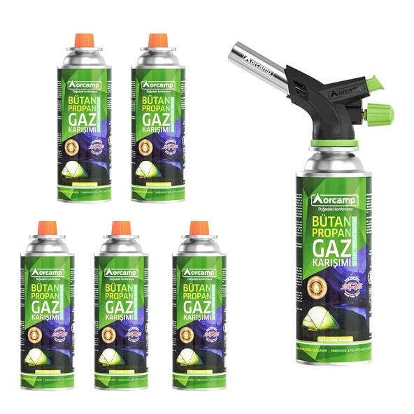 Orcamp Çakmaklı Kartuş Pürmüz Set + 5 Adet 227 Gram Gaz Kartuşu ürün görseli 1
