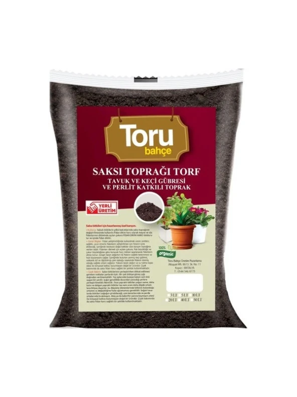 Torubahce Saksı Toprağı Torf Tavuk ve Keçi Gübresi Perlit Katkılı Toprak 20lt ürün görseli 1
