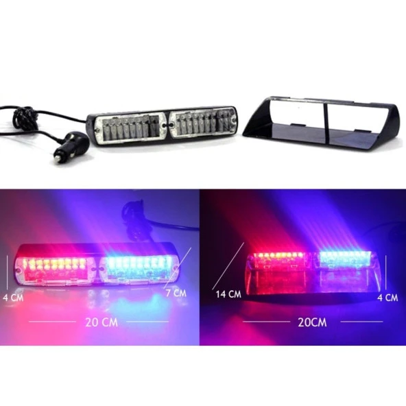Flaş LED Çakarlı 16W Kırmızı-Mavi 8 Fonksiyonlu / Lapa176 ürün görseli 1