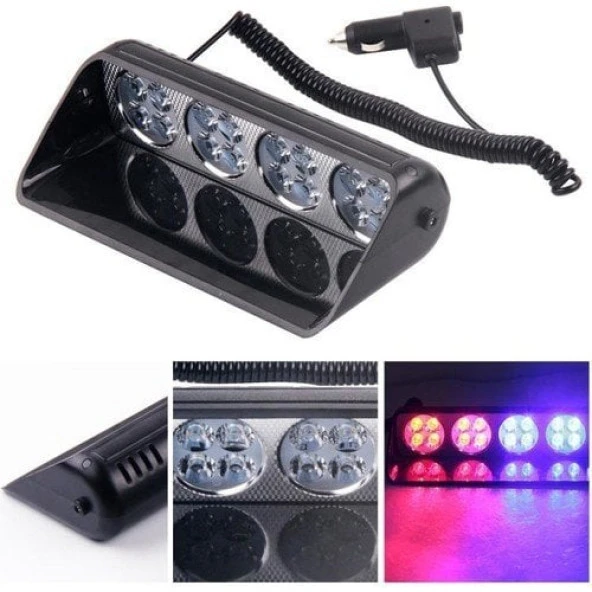 Cam İçi Çakar Lamba Uzaktan Kumandalı 16 LED 24W 12V Kırmız ürün görseli 1