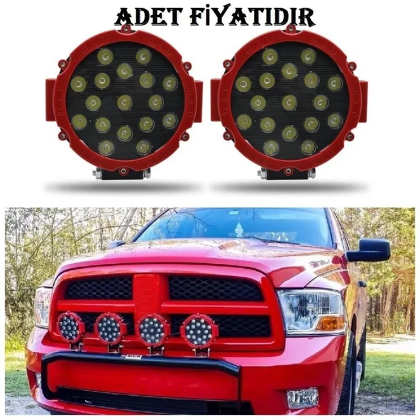 Off Road Uyumlu Sis Lambası 17 Ledli 51 At Kırmızı Çerçeve 12-48V ürün görseli 1