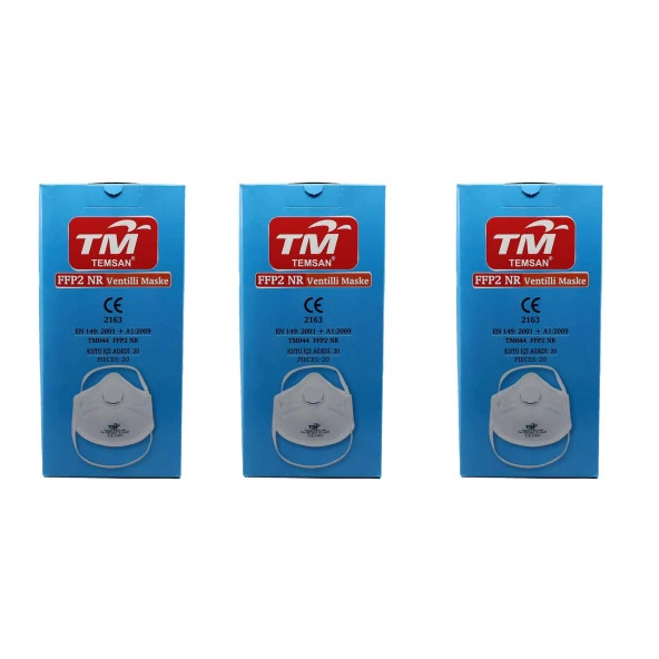 TM Temsan Beyaz Ventilli FFP2 NR Toz İş Güvenlik Sanayi Boya Konik Maske - 20 Adetlik 3 Paket ürün görseli 1