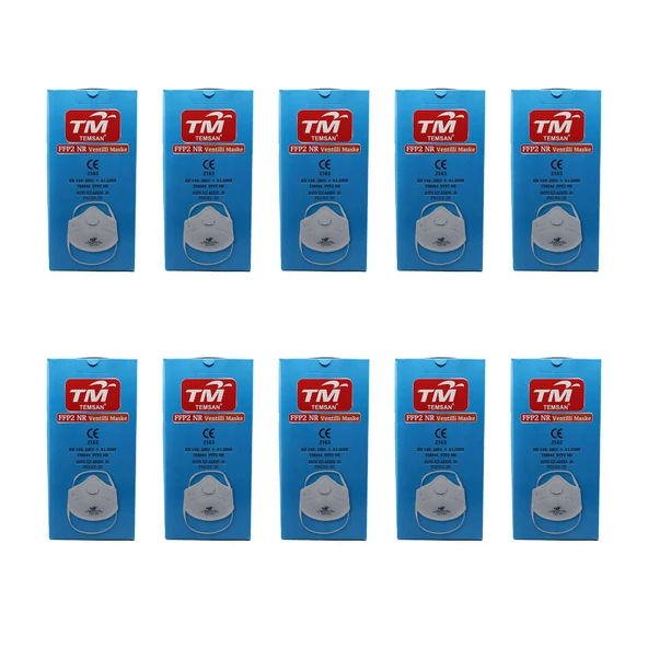 TM Temsan Beyaz Ventilli FFP2 NR Toz İş Güvenlik Sanayi Boya Konik Maske - 20 Adetlik 10 Paket ürün görseli 1