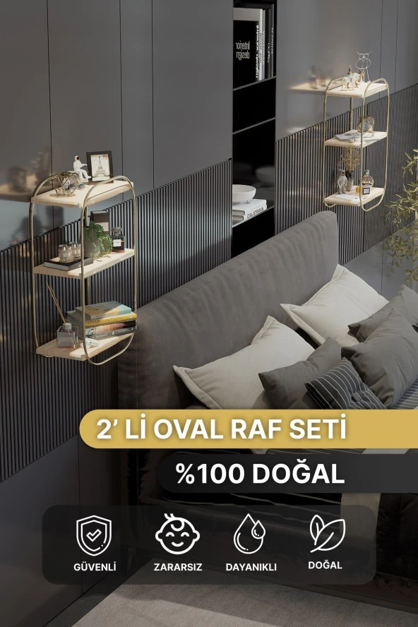 Bino Duvar Raf 2Lİ Set Duvar Rafı Oval Raf Yatak Odası Komodin 2Li Berjer Set Ayaksız Duvar Raf ürün görseli 1