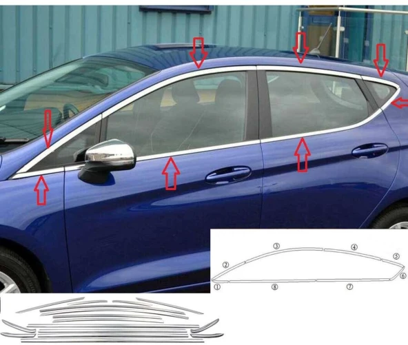 Ford Fiesta 2009 2017 Cam Çıtası Krom ürün görseli 1