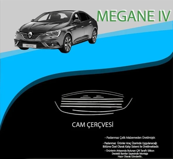 Renault Megane Uyumlu 4 Krom Cam Çerçevesi 12 Parça Megane 4 (2016+) ürün görseli 1