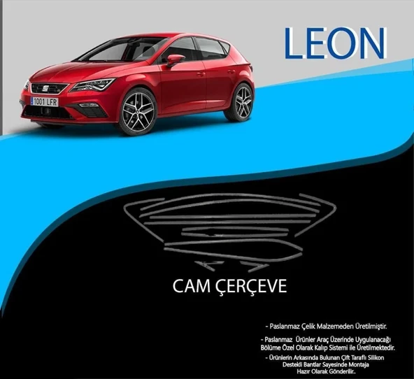 Seat Leon Uyumlu Krom Cam Çerçevesi Paslanmaz Çelik 12 Parça Leon MK3 (2013-2020) ürün görseli 1