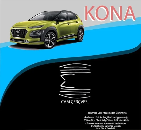 Hyundai Kona Uyumlu Krom Cam Çerçevesi 10 Parça Kona (2018+) ürün görseli 1
