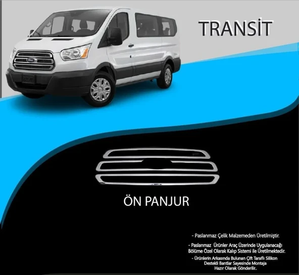 Ford Transit Uyumlu Krom Ön Panjur Krom Çıta 3 Parça. Parça Transit (2019+) ürün görseli 1