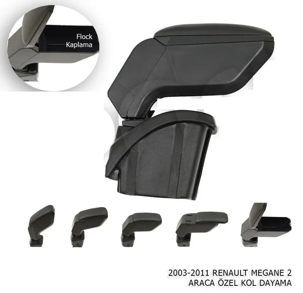 Renault Megane Uyumlu 2 Kol Dayama Kolçak Siyah 2003-2011 ürün görseli 1