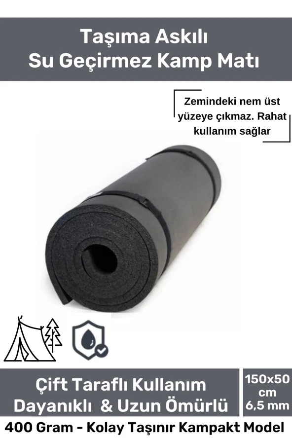 Su Geçirmez Konforlu Taşıma Askılı Çift Taraflı Kamp Zemin Çadır Uyku Matı Siyah Yer Minderi 16mm ürün görseli 1