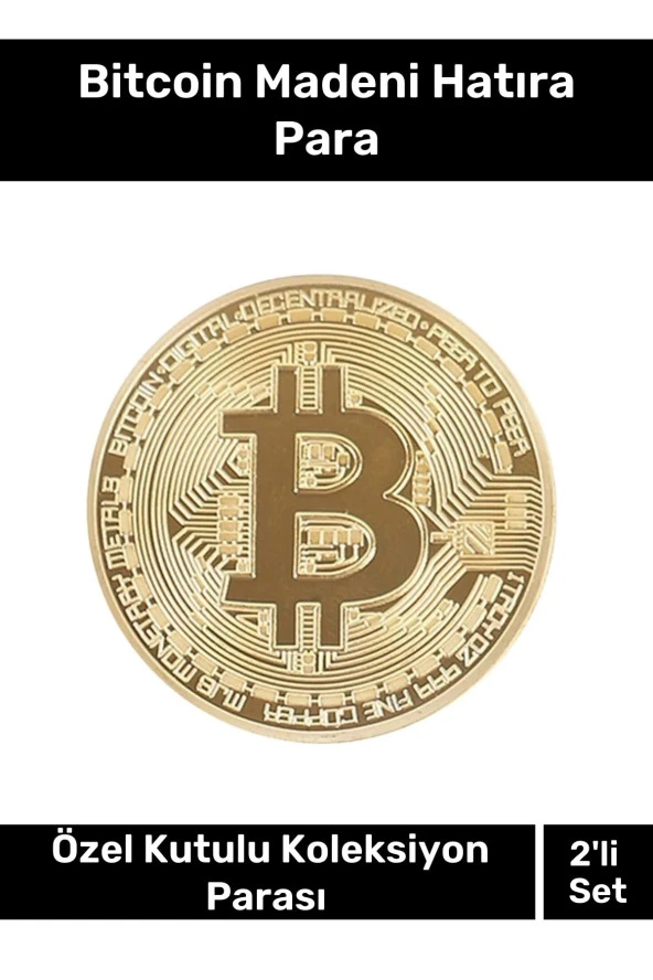 Özel Kutulu Hatıra Koleksiyon Bitcoin Madeni Para Altın Rengi 2li Set ürün görseli 1