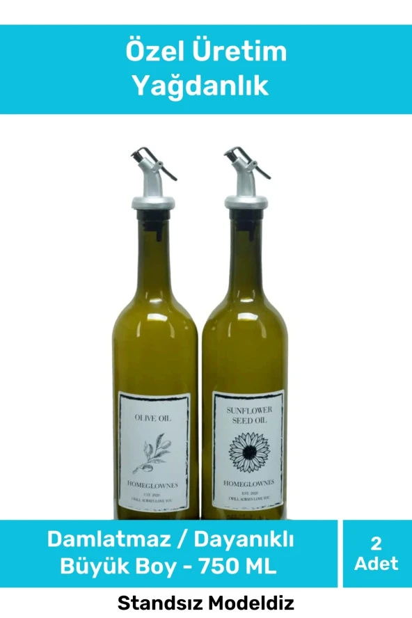 Özel Seri Büyük Boy Damlatmaz Zeytinyağı Sıvıyağ Şişesi Yağdanlık Cam Yağlık 750 Ml - 2li Set ürün görseli 1