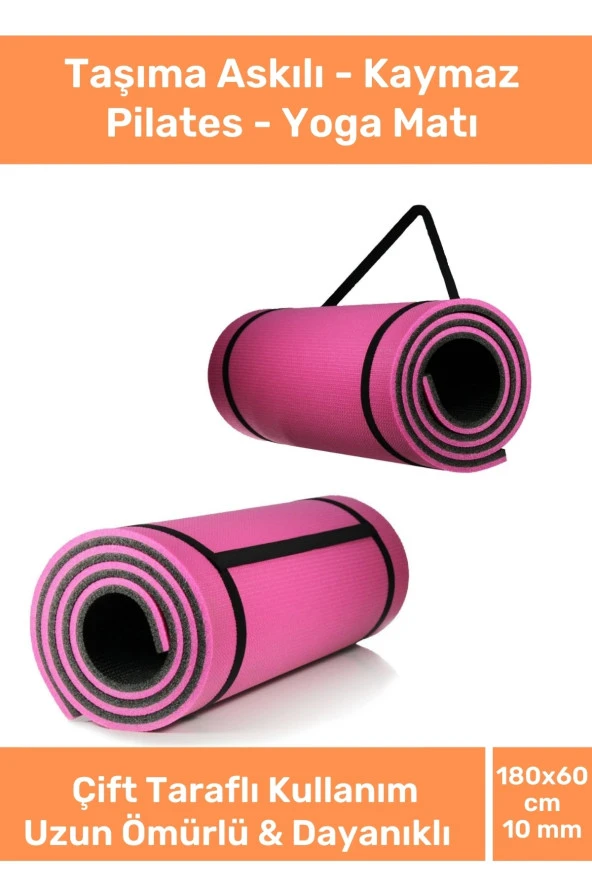 Taşıma Askılı Konfor Modeli Çift Taraflı Kaymaz Yoga Meditasyon Minderi Pembe Siyah Mat ürün görseli 1