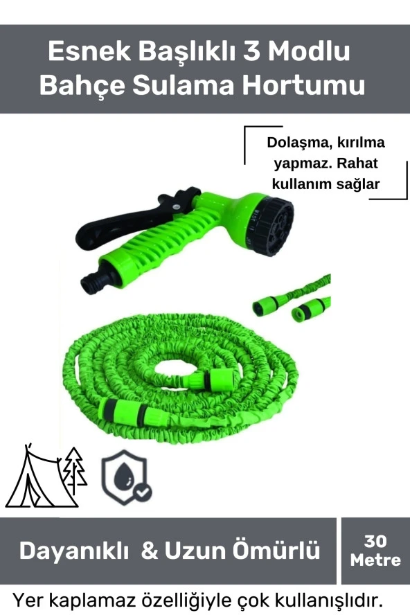 Dayanıklı Kırılmaz 3 Modlu Uzayan Bahçe Sulama Araç Yıkama Hortumu 30 Metre ürün görseli 1