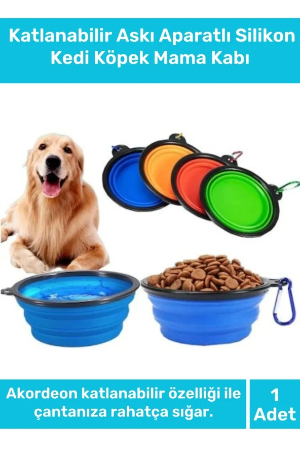 Pratik Taşınabilir Açılıp Katlanabilir Askı Aparatlı Yüksek Kaliteli Silikon Kedi Köpek Mama-Su Kabı ürün görseli 1