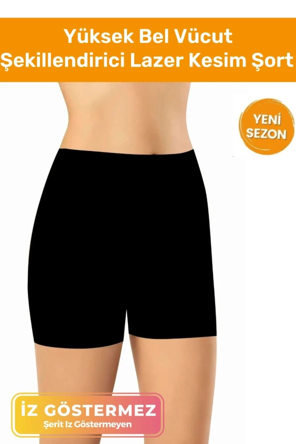 Vücut Şekillendirici Incelten Push Up Lazer Kesim Toparlayıcı Yüksek Bel Şort Siyah Korse ürün görseli 1