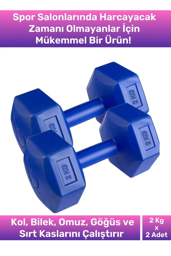 Plastik Köşeli Spor Egzersiz Vücut Kas Geliştirme Fitness Ağırlık Mavi 2 Kg Dambıl Set - 2 Adet ürün görseli 1