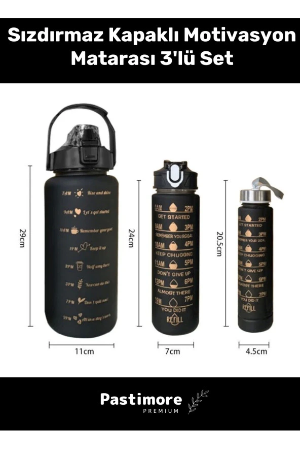 Premium Dayanıklı BPA Fitalat Toksit İçermez Aile Boyu 2000-750-300 ML Motivasyon Suluk Seti ürün görseli 1
