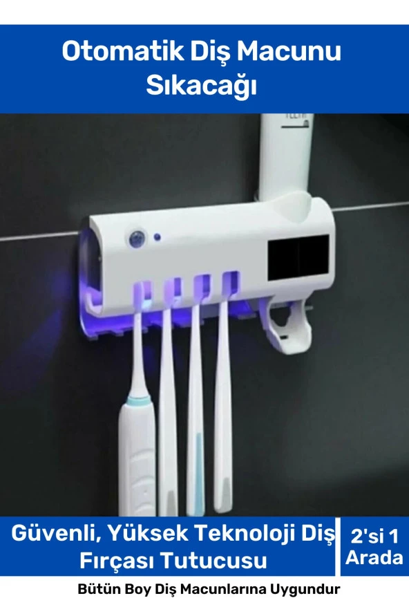 Pratik Usb Şarjlı Ve Güneş Enerjili Otomatik Diş Macunu Sıkacağı 4 Adet Diş Fırçalığı Tutucu ürün görseli 1
