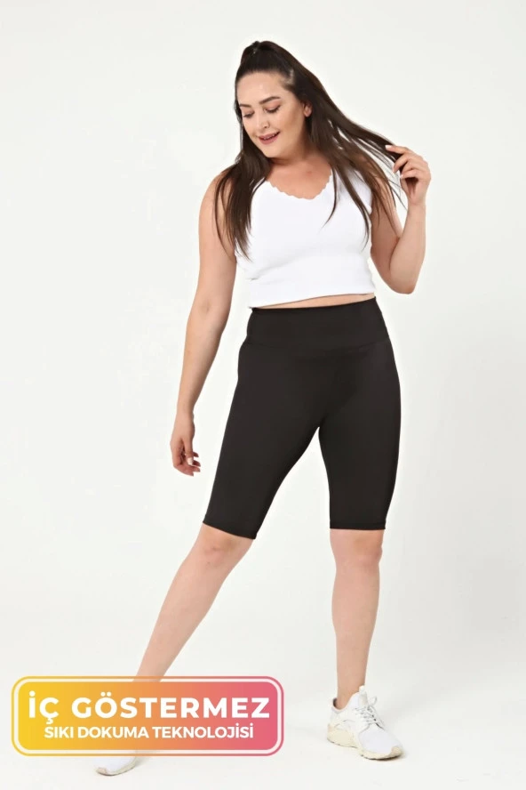 Kadın Siyah Sporcu Modeli Yazlık Spor Taytı Fitness Gym Training Siyah Kısa Spor Tayt ürün görseli 1
