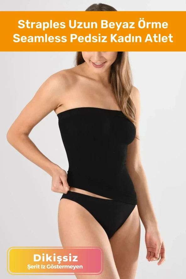 Özel Üretim Straples Uzun Beyaz Örme Seamless Pedsiz Dikişsiz Soft Basic Kadın Atlet ürün görseli 1