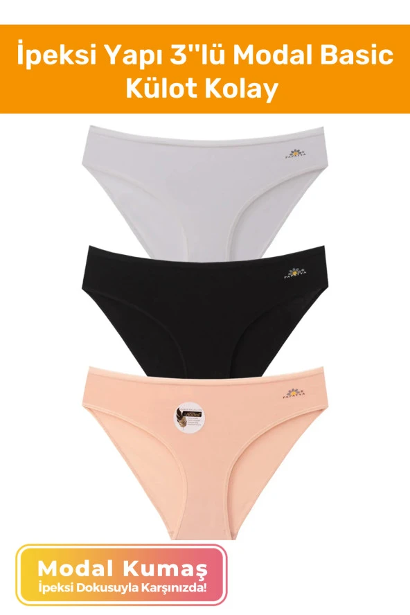 Yeni Nesil Standar Bikini Kalıp Yumuşak Modal Kumaş İpeksi Yapı 3lü Modal Basic Külot ürün görseli 1