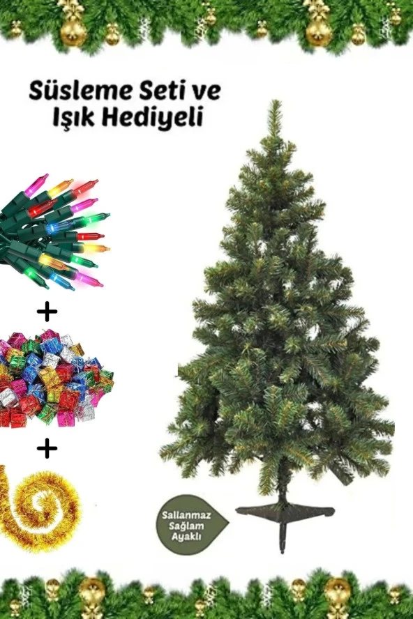 Süsleme Seti Yılbaşı Çam Ağacı Renkli Işığı Ve Yeni Yıl Süsleri Noel Paketi 180 Cm 500 Dal ürün görseli 1