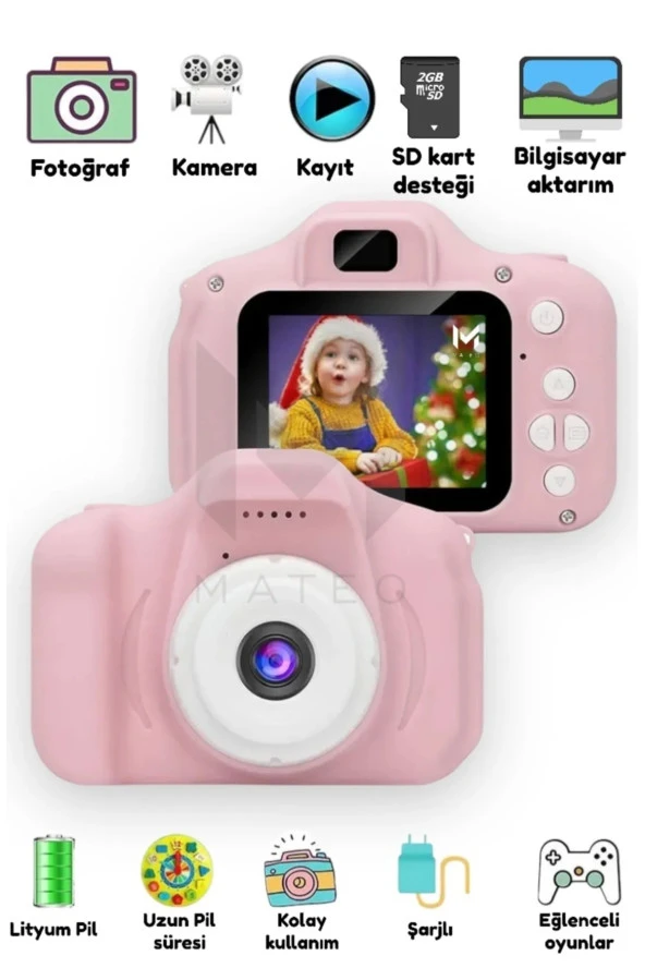 Mini 1080p Hd Kamera Çocuklar Için Dijital Fotoğraf Makinesi 5 Adet Oyunlu 8g SD Kart Hediyeli ürün görseli 1
