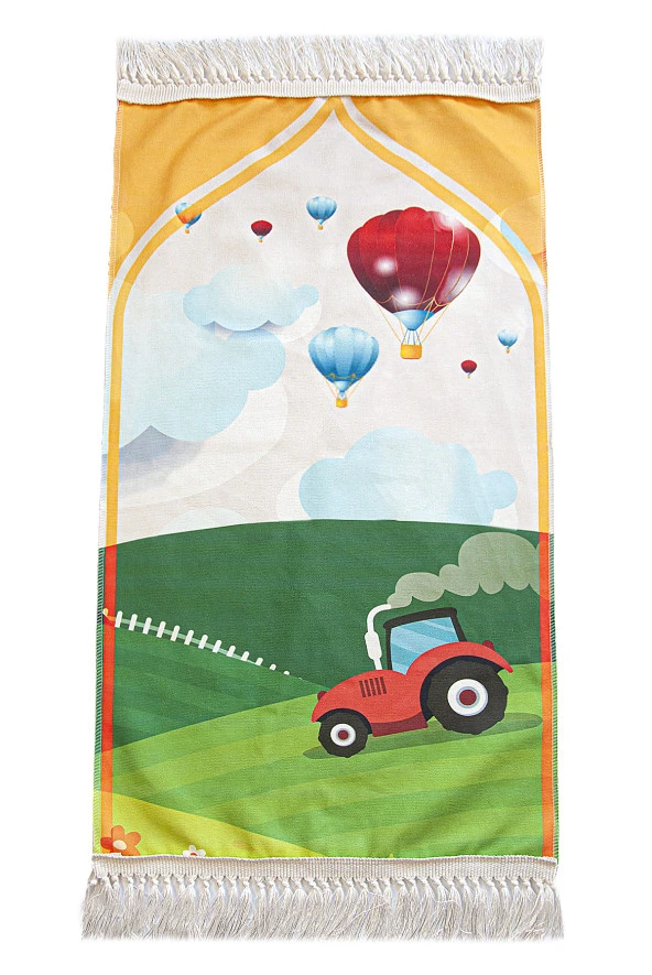 Dijital Baskılı Çocuk Seccadesi - Balonlu ve Traktörlü - 44 X 78 cm ürün görseli 1
