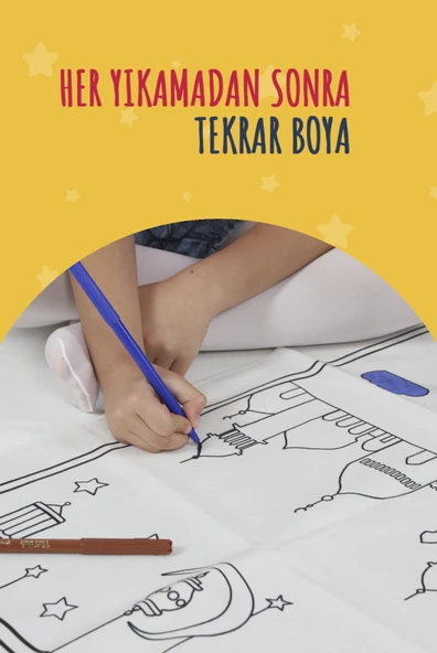 Çocuklara Özel Yıkanabilir Boyamalı Seccade Seti Mavi - Resim 3