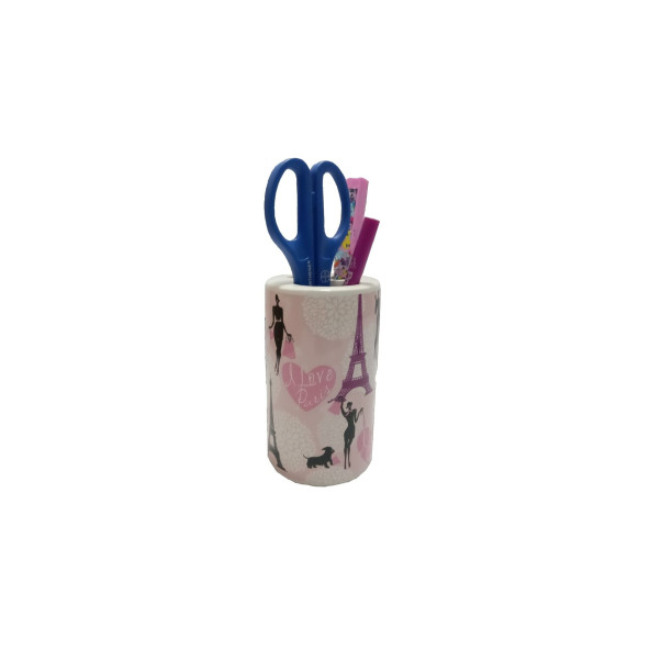 KALEMLİK KIZLI PARİS DESENLİ SERAMİK OFİS GERECİ  7X7X11CM ürün görseli 1