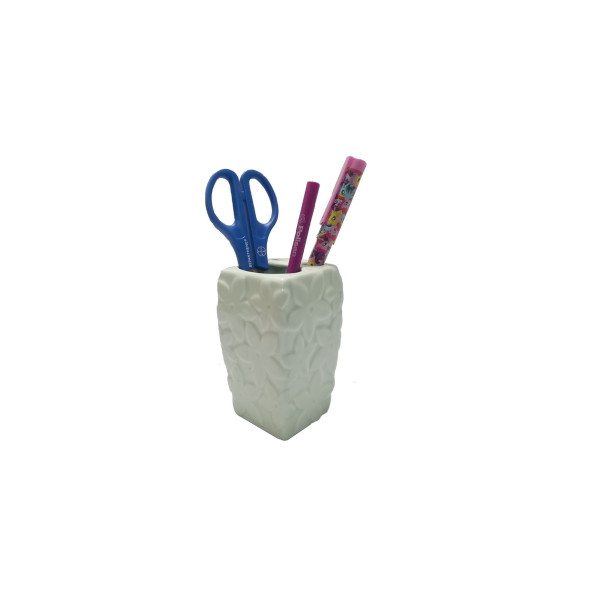 KALEMLİK ÇİÇEKLİ SU YEŞİLİ SERAMİK OFİS GERECİ  7X7X12CM ürün görseli 1