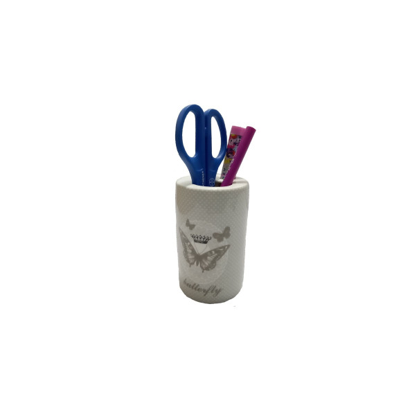 KALEMLİK KELEBEK DESENLİ SERAMİK OFİS GERECİ  7X7X11CM ürün görseli 1