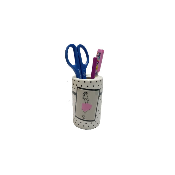 KALEMLİK PEMBE ELBİSELİ KADIN MODEL SERAMİK OFİS GERECİ  7X7X11CM ürün görseli 1