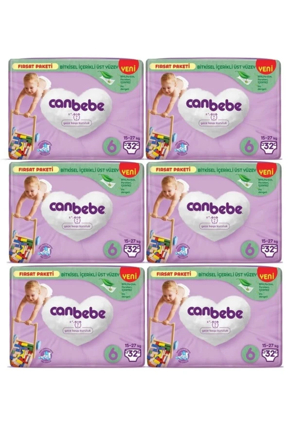 Canbebe 6 Beden Bebek Bezi Extra Large 15-27KG Fırsat Paketi 192 Adet ürün görseli 1