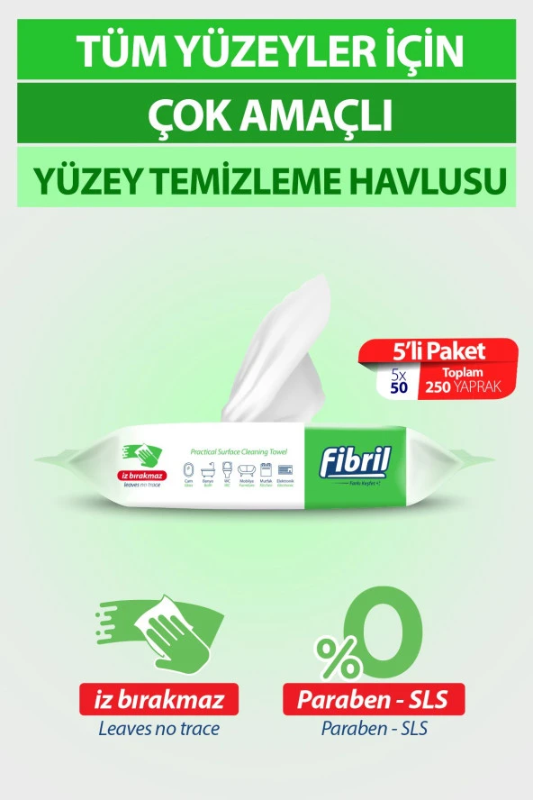 Fibril Pratik Yüzey Temizlik Havlusu Temizlik Çam Kokulu 5 X 50 (TOPLAM 250 YAPRAK) ürün görseli 1