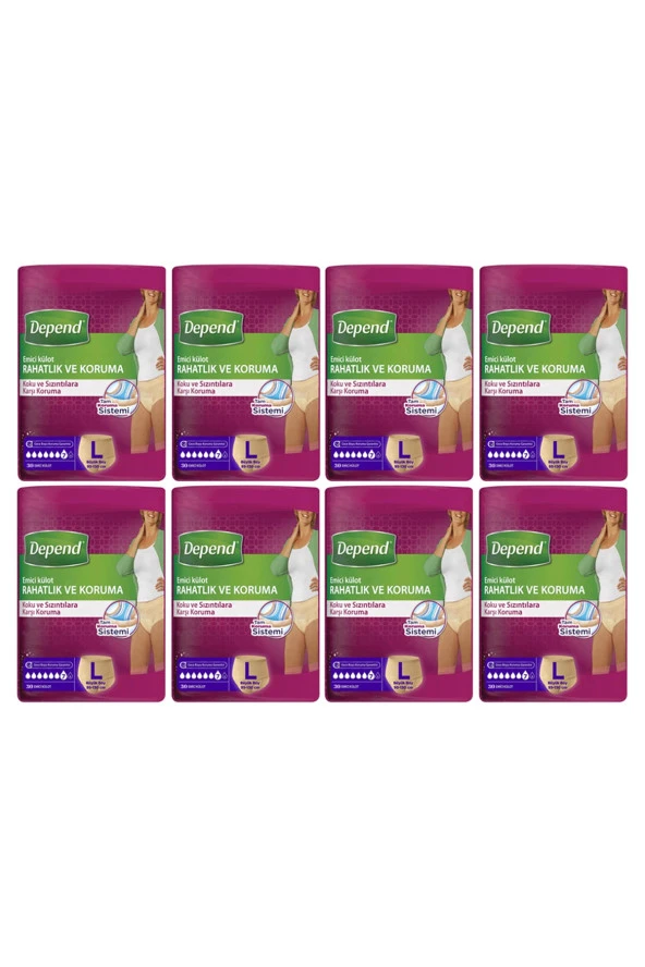 Depend Hasta Bezi Emici Külot Large Beden Büyük Boy 240 Adet 95-130 cm (30x8 Paket) ürün görseli 1